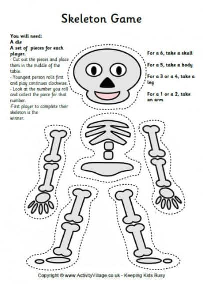 15 Kids Halloween Crafts & Activities skeleton game 460 406x575 15 Kids Halloween Crafts & Activities